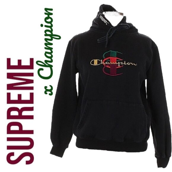 SUPREME x CHAMPION Collab Stacked C Hoodie Black Youth Large - Picture 7 of 8